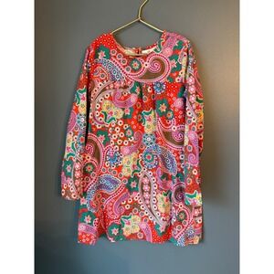 Hanna Andersson Dress Paisley Print Long‎ Sleeve Red Green Pink Girls